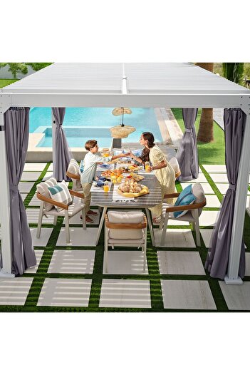 Danube Home Ambrose Automatic Pergola with LED & Automated Roof - Elegant White Design, 2-Year Warranty