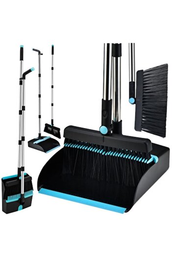 varioshop VarioShop broom and dustpan set, 180° adjustable handle, hair comb, Black/Blue