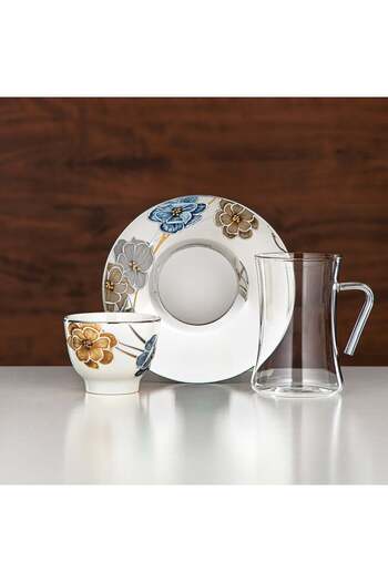 Radin Almarjan Tea Set Borosilicate Glass, Stainless Steel & Porcelain 18 Pieces (18 PCS-12256-1) – Eleg
