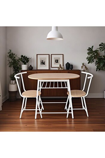 Danube Home Alyaz 1+2 Dining Set - Sonoma Oak/White, Engineered Wood, Table & 2 Chairs, Modern Design