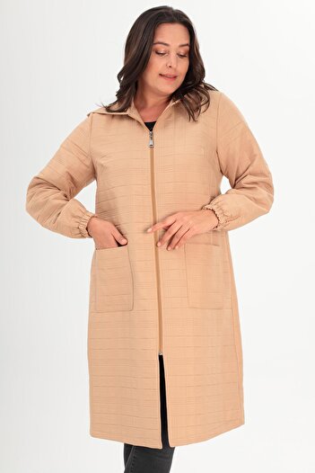 Metpoint Trend42plus Large Checkered Pattern Zippered Beige Cap