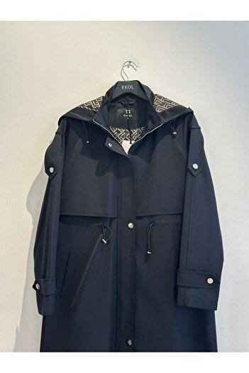 Kayra Hooded Detailed Trench Coat Dark
