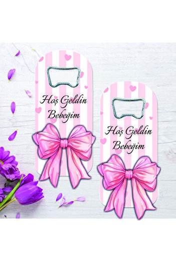 Ege ajans 10 Pieces of Bow-Shaped Wooden Embossed Figure Baby Birth, Birthday Opener Magnet