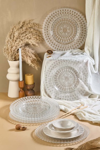 Lora Bianca Pizzo 6-Piece Transparent Glass Plate Set 32 cm