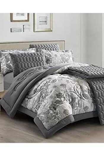 Generic 7-Piece Floral Bed Comforter Set - 240x260cm Quilted Comforter with 2 Pillowshams, 2 Pillowcases, Fi