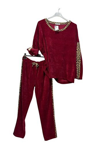 AGORATEKSTİL Women's Italian Leopard Print Velvet Suit