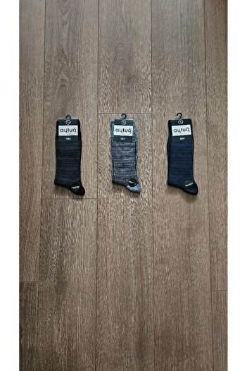 Aytuğ 3 Pairs Men's Bamboo Group (Black-Grey-Navy Blue) Combed Cotton Socks - 25063