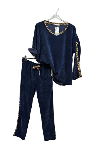 AGORATEKSTİL Women's Italian Leopard Print Velvet Suit