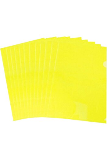 MARKQ A4 Plastic File L-Type Folder Clear Project Pockets Document Sleeve for Office, Yellow (Pack of 12)