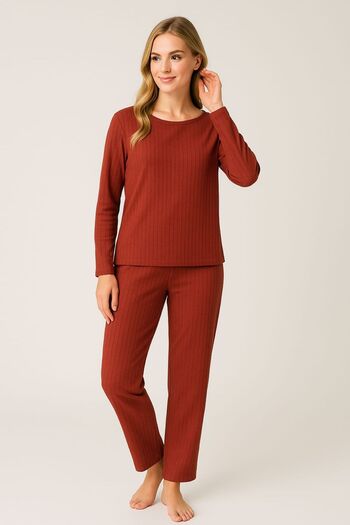 enmodaiçgiyim Tile Color Striped Women's Pajama Set – Long Sleeve, Comfortable Fit, Soft Fabric, Stretchy
