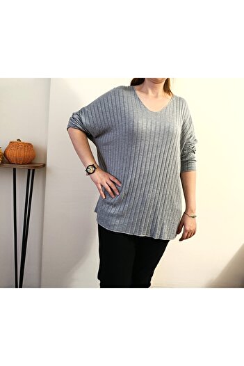Butik Şans V-Neck Ribbed Italian Knit Blouse