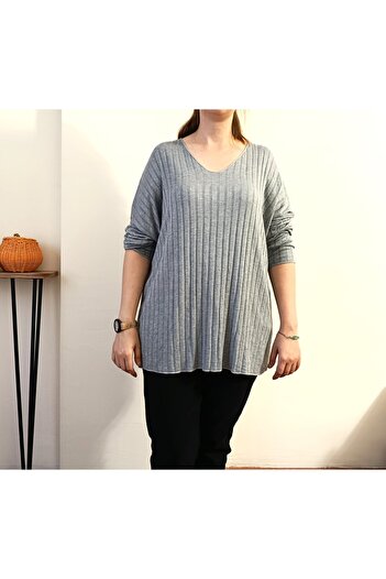 Butik Şans V-Neck Ribbed Italian Knit Blouse