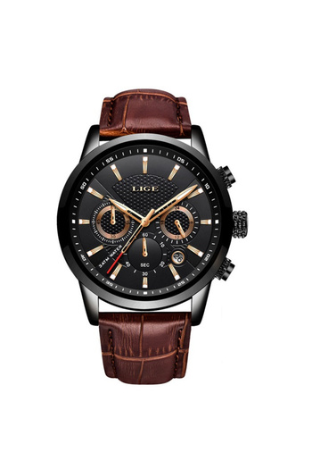 Lige Men's Watch Elegant Quartz Leather