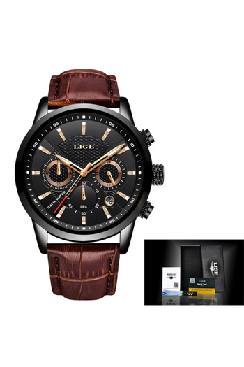 Lige Men's Watch Elegant Quartz Leather