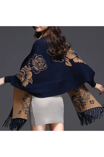 DU Stretchy faux wool shawl cardigan with fringes at the ends, suitable for winter and night outings, 185 * 60 cm
