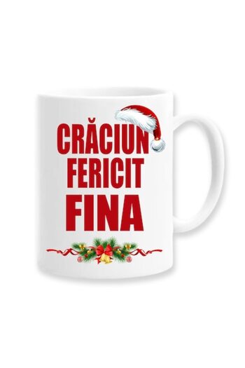 OEM Personalized Mug for Fina with Message: 'Merry Christmas Fina', Betaprint, Model 4, White, 330ml