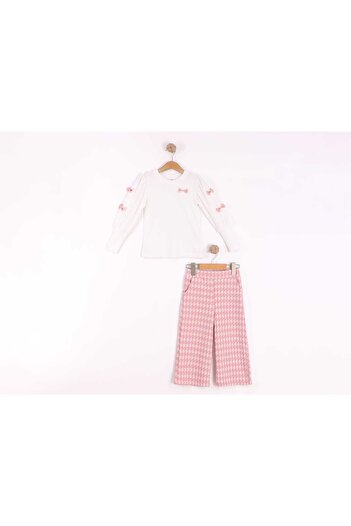 Elayza Jacquard Pants with Bow Appliques, Elastic Waist, Pockets, Sleeves with Shoulder Drawbands, Lycra Girls' Set