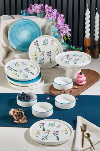 Kitchen Life Art Botanical 11 Piece Footed Handmade Premium Breakfast Set - Breakfast Set for 6 People