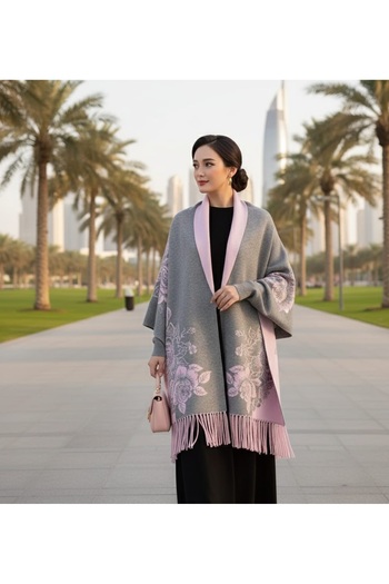 DU Stretchy faux wool shawl cardigan with fringes at the ends, suitable for winter and night outings, 185 * 60 cm