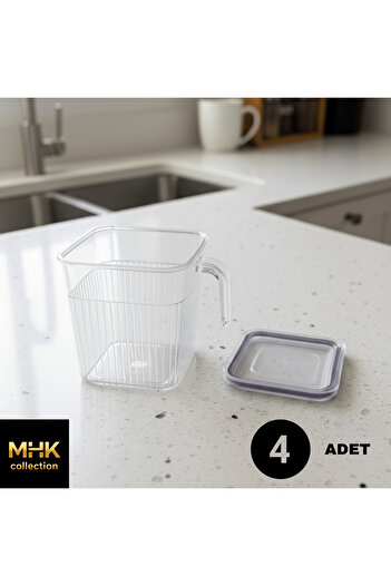 MHK Collection 4 Pieces Crystal Square Food and Food Storage Box 1.6 Lt