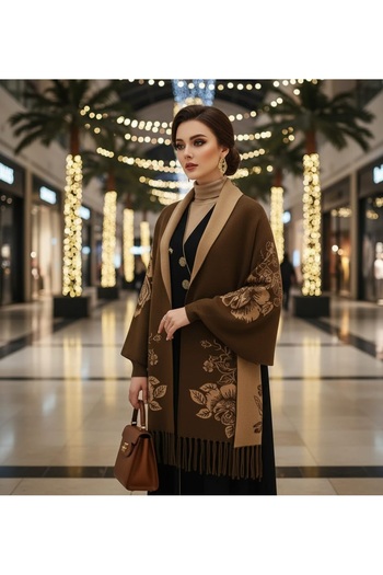 DU Stretchy faux wool shawl cardigan with fringes at the ends, suitable for winter and night outings, 185 * 60 cm