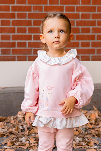 Miny Center Baby Girl Double Set with Ruffle Detail on the Collar