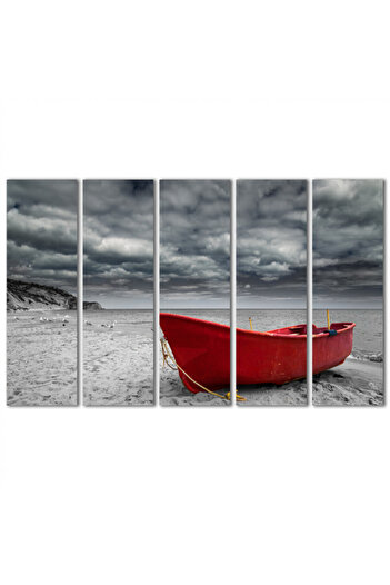 Generic Mural - Boat on the Beach - 1529 - Divided into five equal pieces