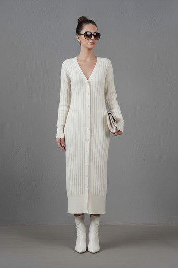 hayal giyim Women's Trend Thin Textured V-Neck Long Cardigan