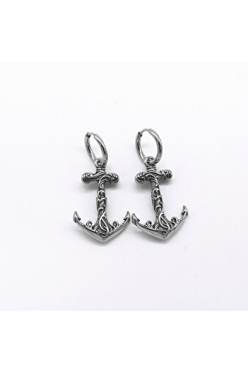 Viking Sailor Anchor Dangle Ring Unisex 316L Stainless & Tarnish-Free Steel Earrings Pair