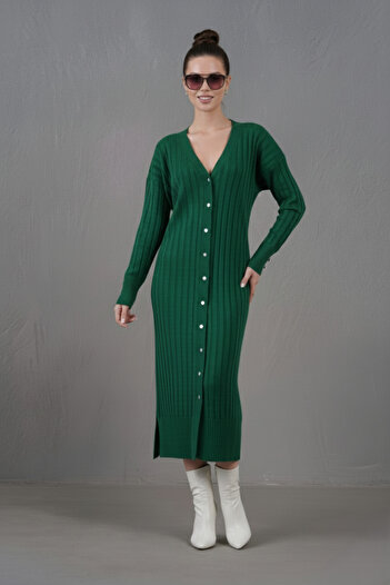 hayal giyim Women's Trend Thin Textured V-Neck Long Cardigan