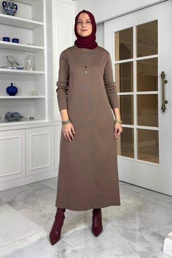 Rabia Şamlı Öykü Çelik Knitted Sweater Dress Milky Coffee