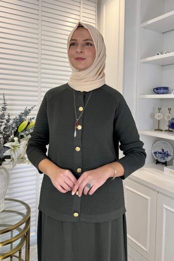 Rabia Şamlı Melis Çelik Knitted Sweater Set Khaki