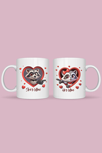 giftkonsept Raccoons in Love Printed Gift for Lover or Spouse Double Mug Set