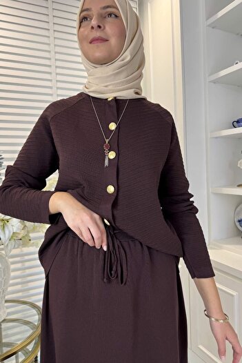 Rabia Şamlı Melis Çelik Knitted Sweater Set Bitter Brown