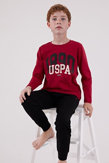 U.S. Polo Assn. Boy's Burgundy 100% Cotton Pajama Set Q3Pkl3Kk14