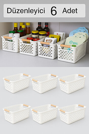 ego home 6 pieces multi-purpose handle organizer basket - cabinet and refrigerator organizer basket - white