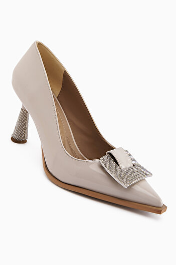 Limoya Merisa Beige Patent Leather Stone Women's Stiletto Shoes
