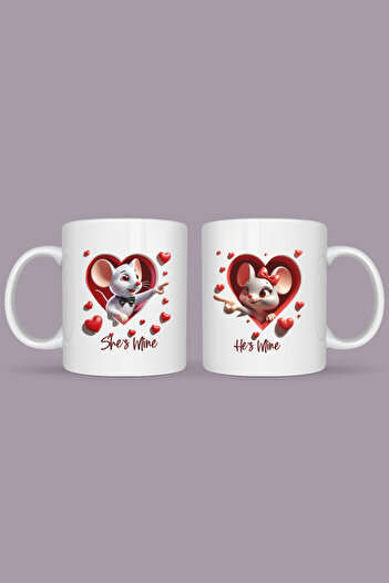 giftkonsept Cute Mouse Design Valentine's Day Gift Set of 2 Mugs
