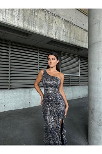 Modafeminen Rochie cu paiete cu imprimeu digital Leopard afumat 583297