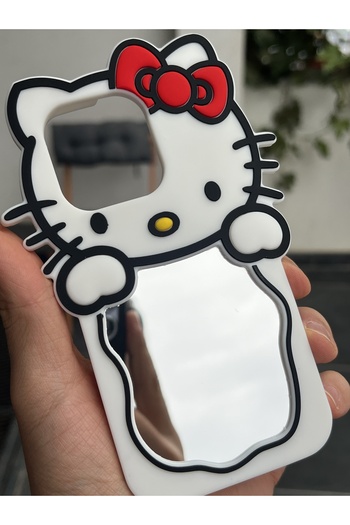 EDELFU iPhone 15 Pro and 14 Pro, 13 Pro Compatible Mirrored Kitti Pattern Soft Dough Phone Case