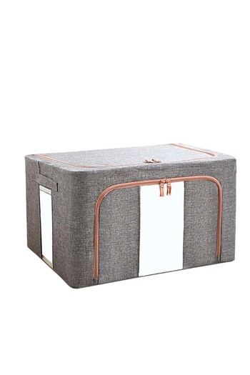 OEM Set of 3 Foldable Storage Boxes, 24 L, Cotton and Linen, Metal Frame, Grey, 40x30x20 cm