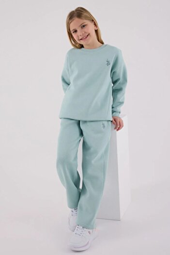 U.S. Polo Assn. Polo Girls' Comfortable Long Sleeve Cotton Pajama Set Water Green Soft Fabric