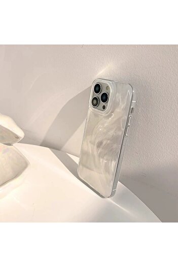 EDELFU iPhone 11 Pro Max Feather Pattern Silver Sides Soft Back Pearlescent Shiny Phone Case