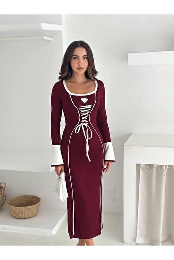 Jeevee Modal Fabric Corset Detailed Long Sleeve Dress