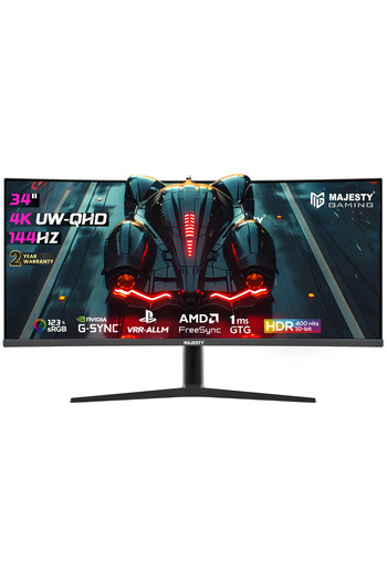 majesty Gaming Monitor 34 inch Curved 1900R UWQHD, Nano IPS, 144Hz, HDR, G-SYNC & FreeSync