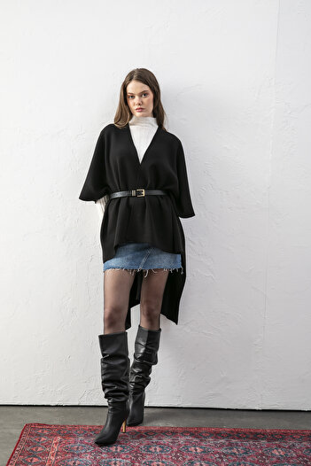 Wega Moda Women's Belted Knit Poncho / Cape – Stylish and Comfortable Poncho, Knit Poncho