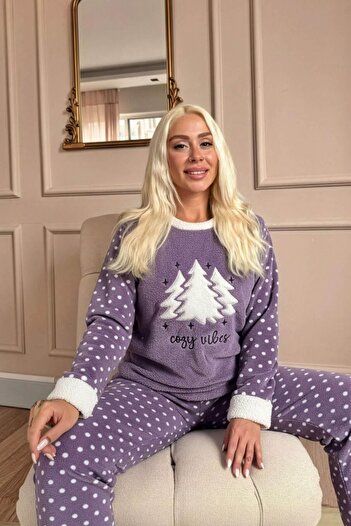Pijamaevi Lila Pine Tree Patterned Women's Plush Pajama Set