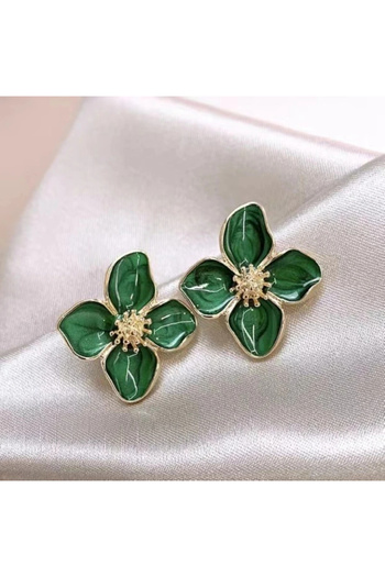 GlaMLo Accessories Green flower earrings with shiny enamel