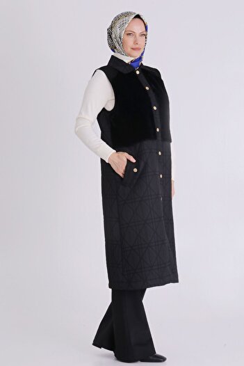 behrem Plus Size Hijab Quilted Vest 30014 Black