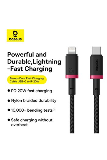 Baseus Baseus - Dura Type-C to Lightning 20W Fast Charging Cable 2m - Black/Red